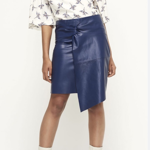 ba&sh Dresses & Skirts - Ba&sh lea skirt blue lamb leather skirt size 2